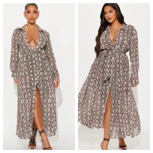 Fashion Nova Zara Chiffon Midi Shirt Dress - Grey/combo NWT size S